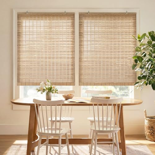 LazBlinds Cordless Bamboo Blinds, Bamboo Roll Up Shades for Windows, Light Filtering Hanging Window Blinds, Shades for Patio Indoor/Outdoor Porch, 46" W x 64" H, Brown206 by LazBlinds - Used condition - Image 4