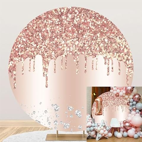 Anncsssy 7.2ft Rose Gold Glitter Sequins Round Photo Backdrop Diamond Drip Background for Photography Girl Woman Birthday Party Baby Shower Decoration Photo Photo Booth Photoshoot Backdrop Cover