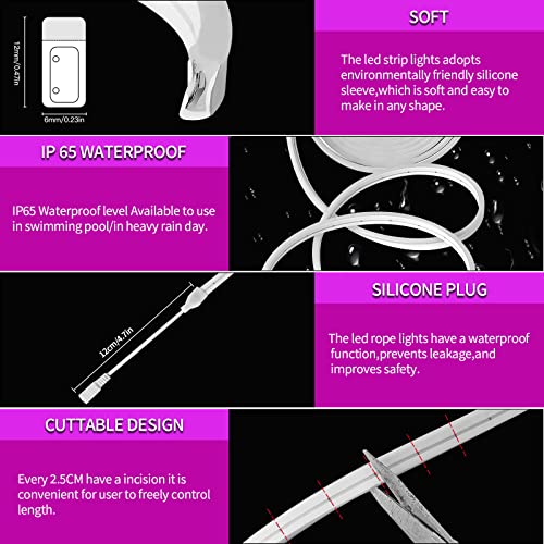Aosui Led Neon Rope Light 12V Pink Neon Light 12V Outdoor Strip Lights Waterproof 16.4Ft Led Flexible Light Strip Bendable Led Light Strip Cuttable Desk Light Strip(Power Adapter Not Included) #TOP6