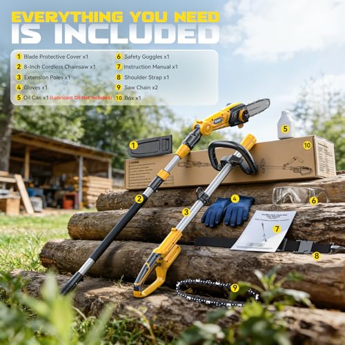 Ecarke Cordless Pole Saw Compatible with Dewalt 20V, 16FT Max Total Reach, 8 Inch Detachable Tree Cutter, Electric Chainsaw Trimmer, 26ft/s Cutting Speed Pruner for Branch Pruning (Tool Only) by Ecarke - Image 6