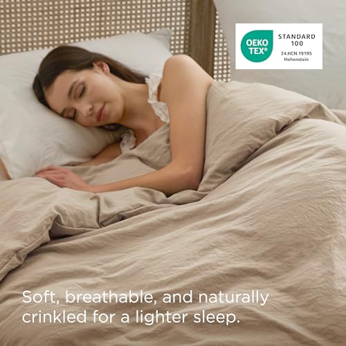 Image of Bedsure Prewashed Light Brown Duvet Cover King Only, Cotton-Like Feel | 1 Duvet Cover Only, No Pillow Shams, Ultra Soft, Relaxed Texture, Zipper Closure, 8 Corner Ties, Year-Round, Easy Care