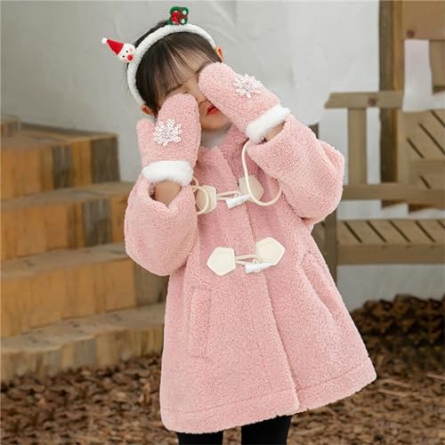 Fleece Sherpa Hooded Coat for Kids Girls Button Ear Shape Jacket with Pockets Gloves Toddler Girls Cute Comfy Clothes4
