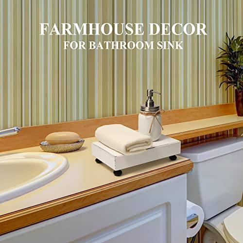 Homko Wood Riser For Kitchen Counter Decor, Farmhouse Pedestal Stand Tray Organizer With Non-Slip Mat, Modern Dish Soap Display Tray For Home Decor(White) #TOP1