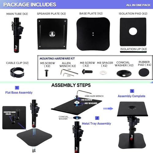 Studio-Monitor-Ständer und Lautsprecherständer, Desktop-Ständer, 2er-Set, 17 x 20 cm große Metallablageideal für 3 bis 4 Zoll Monitorlautsprecher und Regallautsprecher