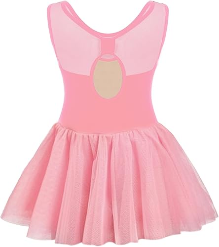 Phineein Leotardos de ballet de manga corta para niñas, leotardos de baile con espalda hueca con falda