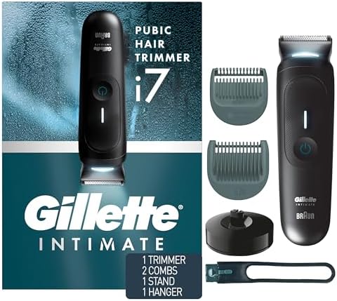 Gillette i7 Intimate Men’s Premium Pubic Hair Trimmer, Waterproof LED Body Hair Trimmer for Men, Manscaping Body Groomer