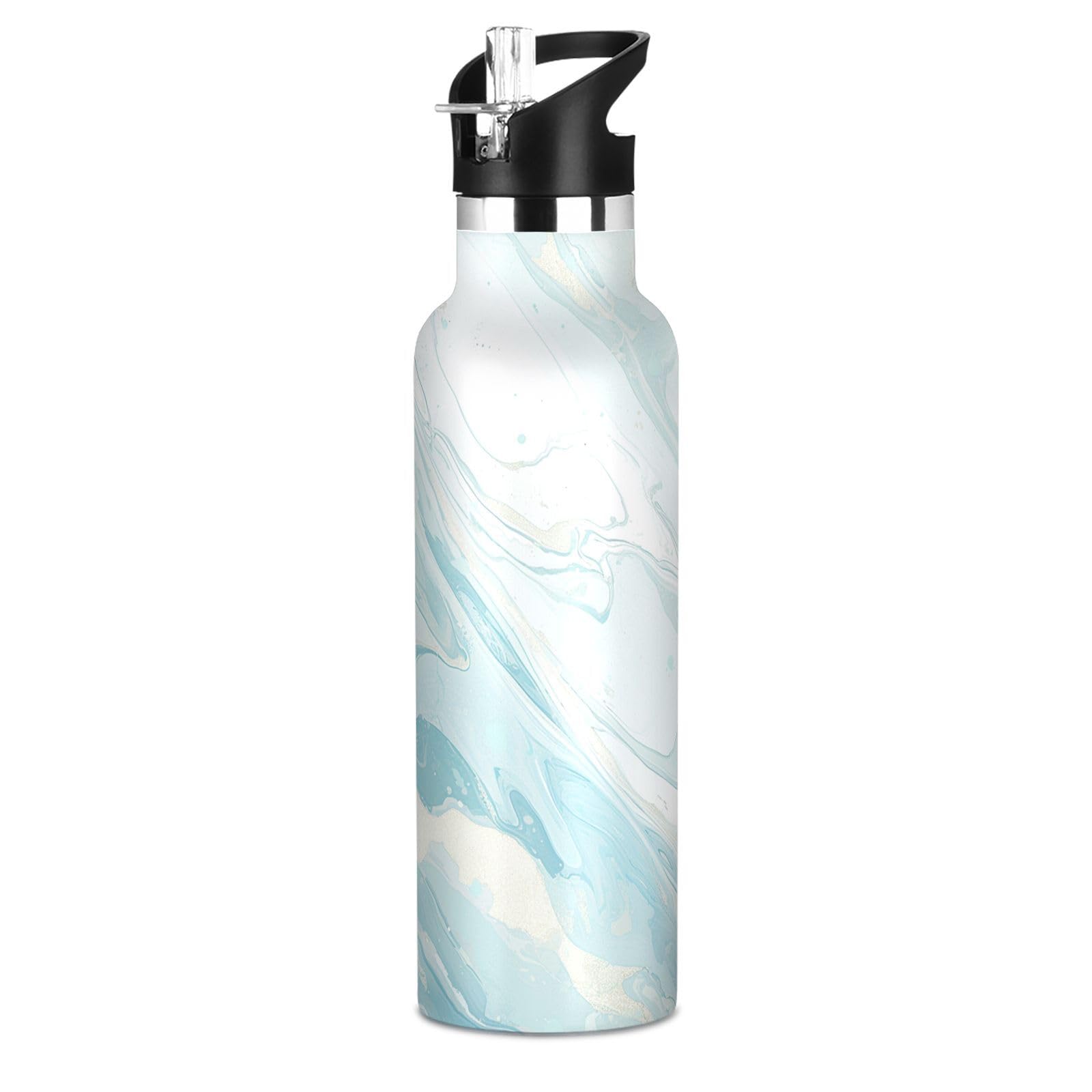 Kaaviyo Boys Pattern Soft Blue Marble Texture Fluid Water Bottle Stainless Steel Jug Insulated Vacuum Cup For Girls(600Ml)