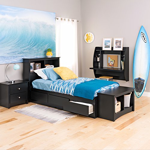Image of Prepac Stylish Twin Headboard with 2 Compartments, Deep Bookcase Style Headboard for Twin Size Beds 11 inch D x 44.75 inch W x 43 inch H, Black, BSH-4543