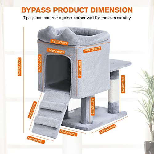 Bypass Cat Tree For Indoor Cats, 23.62" Modern Cat Tower With Sisal Scratching Posts, Cat Condo With Plush Perch, Climbing Ladder & Dangling Ball, Cat Furniture For Kittens Small Cats #TOP5