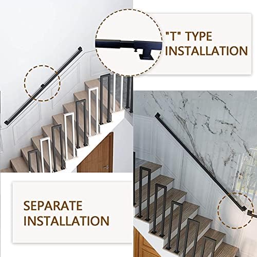 Industrial Metal Staircase Handrail Kit - Non-Slip Wrought Iron Banister with Wall Mount Supports for Indoor/Outdoor Safety & Stability, Perfect for Home & Commercial Use