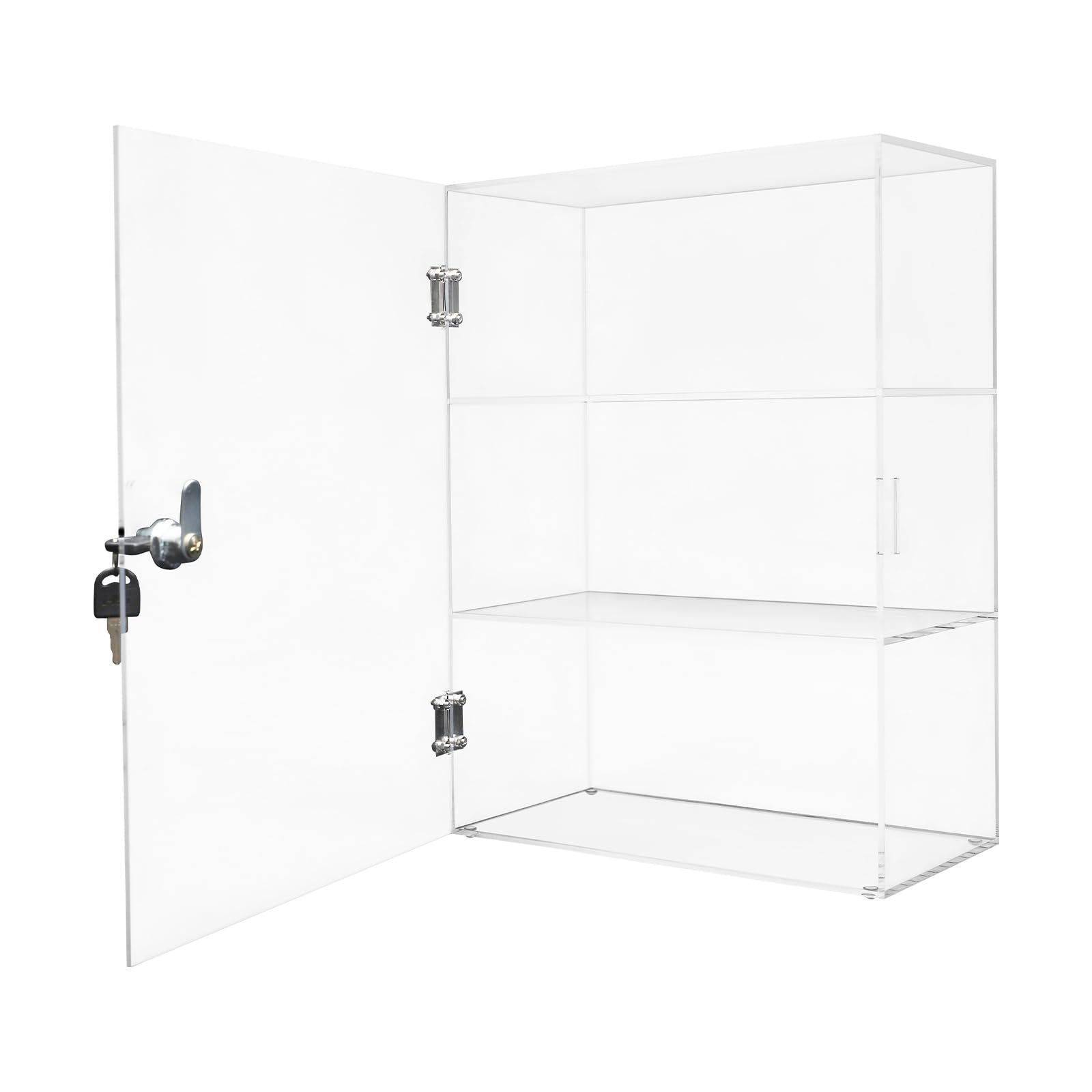 Akrylowa witryna z 3 półkami i zamkiem i kluczami, witryna akrylowa, przezroczysta, pyłoszczelna, akrylowa, na figurki, modele, przedmioty kolekcjonerskie, 30 x 15 x 40 cm