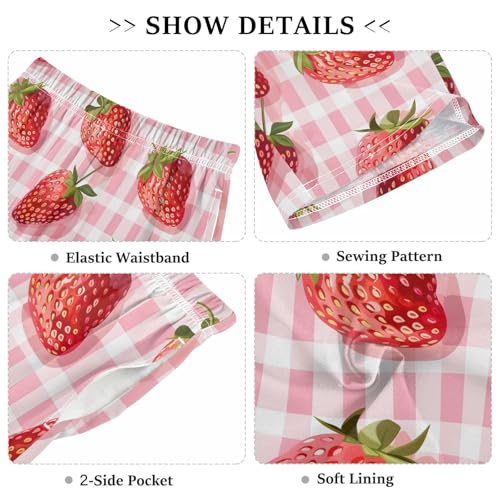 Strawberry Pink Checked Sleep Shorts Summer Pajama Shorts Elastic Waist Sleep Bottoms with Pockets 6-14 Years3