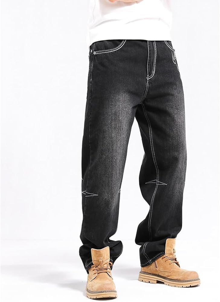 Amazon.com: Mens Hip Hop Baggy Jeans Embroidery Wide Leg Skater