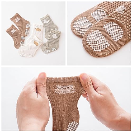 J Poqobog Baby Crew Socks,Grips Combed Cotton Socks Toddler Non-Skid For Girls,Boys Non Slip/Anti Skid 9-Pack  thumb #3