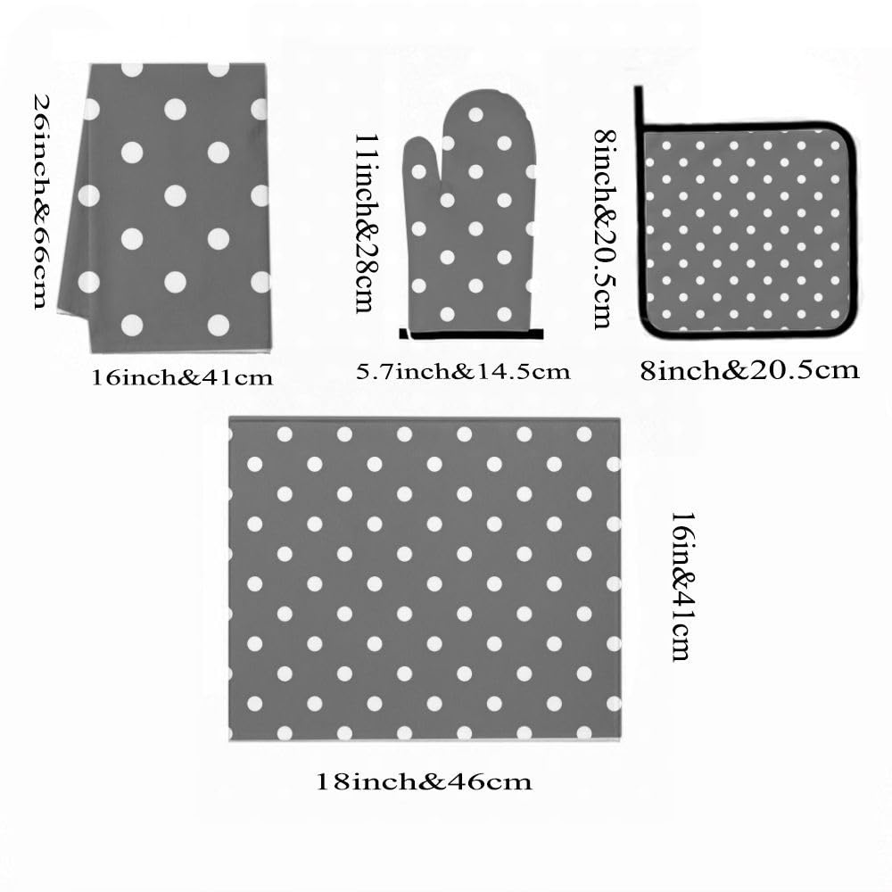 9PCS Grigio Polka Dots Cucina Decor e Accessori Set