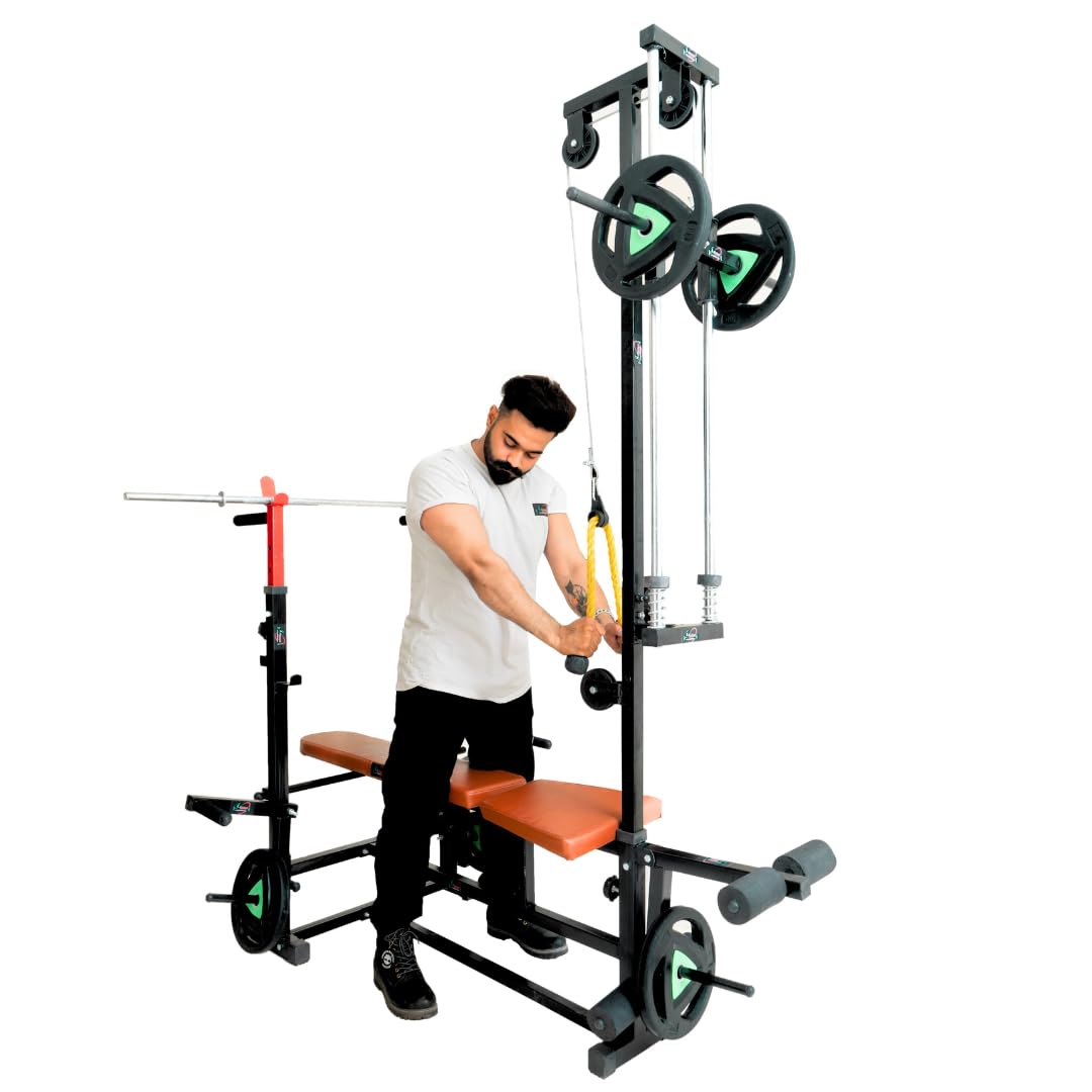 NOVIAN FITNESS 20 in 1 Multi-Station Weight Bench with Lat Pulldown, Adjustable Olympic Bench Press, Leg Extension, Home Gym Equipment 20 In 1 Bench (Features: Incline, Decline, Flat, Leg Curl And Leg Extension , Chest Press/Butterfly , Lat Pull Down , Ground Pulley , And Dips , Arm Curl ) 2x2 pipe frame .-image-18