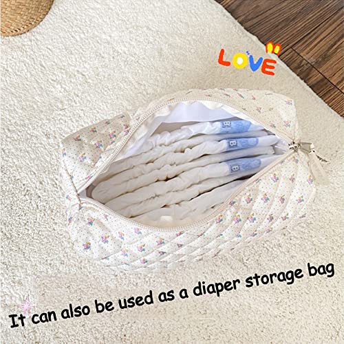 Aucuu Große Kosmetiktasche für unterwegs, mit Reißverschluss, Blumenmuster, große Kapazität, Kulturbeutel für Reisen, für Damen und Mädchen, #4 Stil B-beige, 32 * 22 * 2.5cm