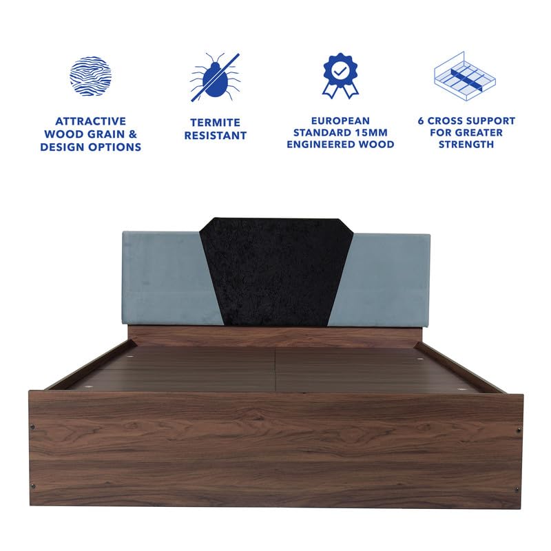 Image of Amazon Brand - Solimo Bed | 1 Year Warranty | Double Bed, Queen Size, Nadi Premium Upholstery, Comfortable Seating Height Bed, Non-Woven Base & 3mm MDF, Walnut Colour (Melamine Finish)