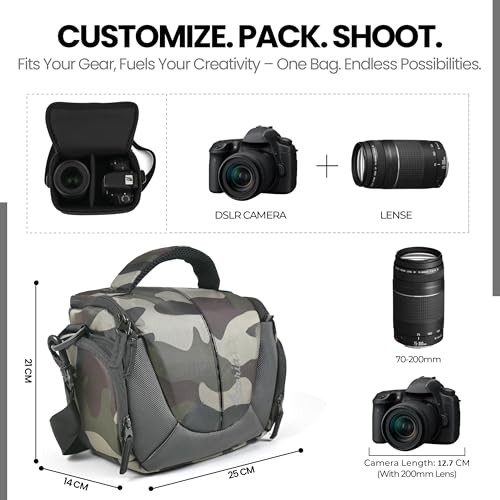 Image of Favria Camera Bag for DSLR & Mirrorless - Fits Nikon, Canon, Sony - Camera Bag for Travel - Shockproof Sling Case for Lens - Water-Resistant Compact Photography Bag (Camouflage)