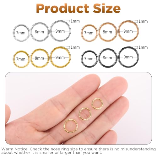 Funtopia 12Pcs Hoop Nose Rings,18g 20g 316L Surgical Steel Hinged Nose Rings for Women Men, Nose Ring Hoop Septum Rings Cartilage Lip Rings Body Piercing Jewelry, Silver, Gold, Black, Rose Gold3