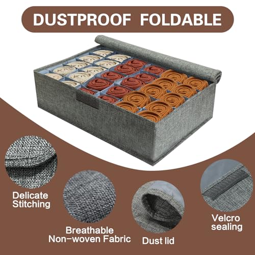 Sock Drawer Organizer Divider 1 Pack Socks Organizer with Lid 30 Cell Foldable Closet Organizer Divider Cabinet Organizer Underwear Storage Boxes for Storing Socks Bra Handkerchiefs Ties Belts (Gray) - Thumbnail 4