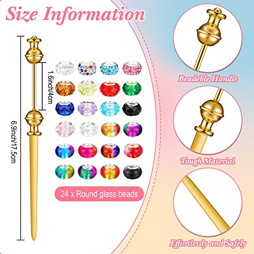 4 Pcs Beaded Letter Opener Envelope Letter Openers With 24 Assorted Large Hole Beads Beadable Letter Opener Stainless Steel Envelope Opener Slitter For Diy Gift Office Home Supplies (Gold) #TOP1