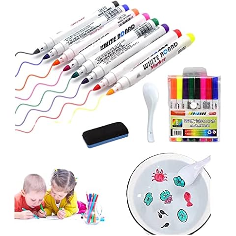 Magical Water Painting Pen for Kids 8/16/24Pcs Water Pen Easy-to-Wipe Dry Erase Whiteboard Pens Non-Soluble Doodle Water Floating Pens Children's Drawing Toys (8Pcs/Set) Cover