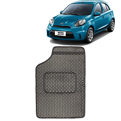 Image of Kingsway Dotted Design Car Floor Foot Mats Universal Fit for Nissan Micra Active, Model Year : 2010 Onwards, Water and Dustproof, Color Black, Set of 5 Pieces