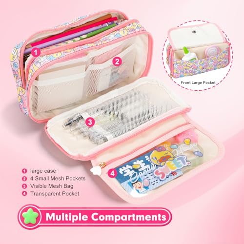 Image of Comix Large Capacity Pencil Case Pouch, 5 Compartments Pencil Pouch, Pink