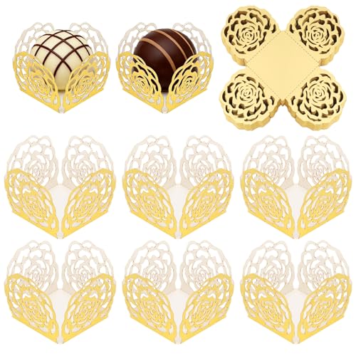 XRVRILE 50PCS Caissettes Chocolat Papier, Coupelles Chocolat Dorées Pliables en Papier,...