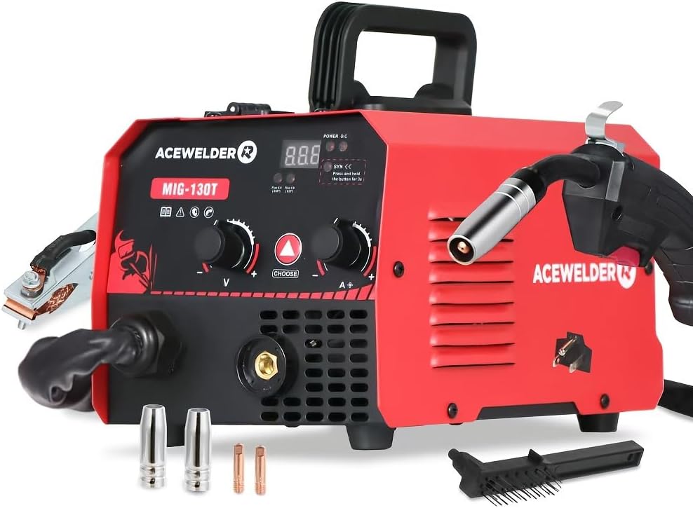 ACEWELDER 130A Gasless Flux Core MIG Welder Welding Machine 110V Portable IGBT Inverter Synergy Welder Machine