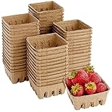 Juvale Pulp Fiber Berry Baskets - 4 x 4 x 1.81 in Brown Molded Pulp - Ventilated Design for Farmers Market Produce - Cardboard Fruit Containers & 60 Mini Berry Cartons