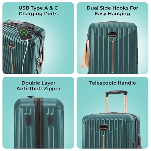 Image of Midnight Voyager 3 Pc Luggage Set Cabin 57cm Medium 67.5cm Large 76cm Polycarbonate Hard Case Trolley Bags with TSA Lock Dual Anti-Theft Zipper 360 Spinner Wheels Lightweight Moss Green