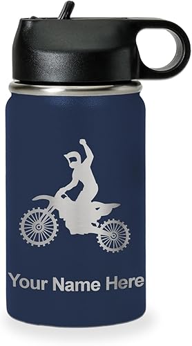 Vista 31 de LaserGram Botella de agua personalizada, motocross, acero inoxidable de doble pared aislada al vacío con popote superior, regalo grabado Verde