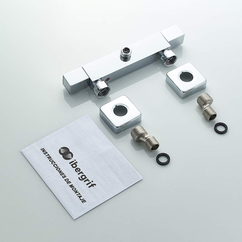 Ibergrif, M21807-1 Termostato Cuadrado, Grifo Termostático para Ducha, Plata