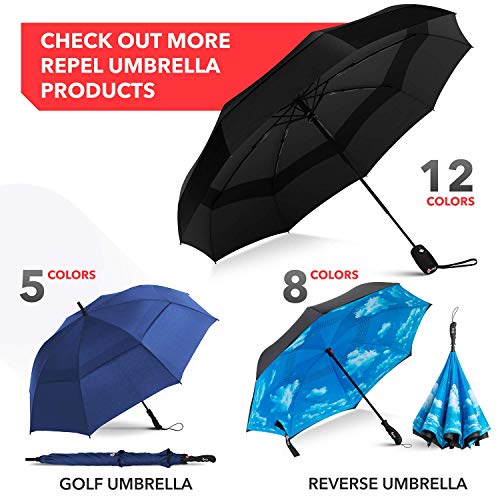 Repel Umbrella Windproof Travel Umbrella - Compact, Light, Automatic, Strong and Portable - Wind Resistant, Small Folding Backpack Umbrella for Rain - Men and Women