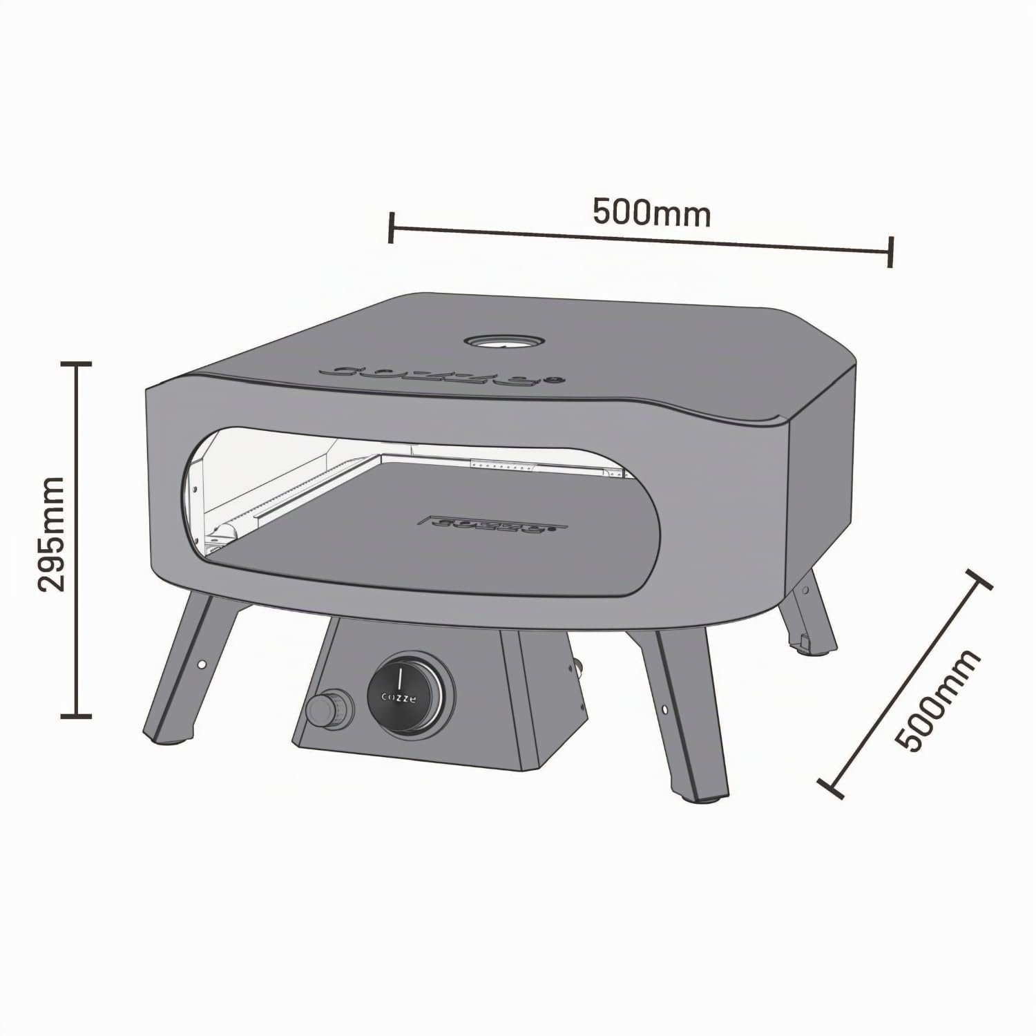 Cozze® 13" Pizzaofen CLASSIC | Gas 30 mbar | Gratis Cordierit Stein | Automatische Einschaltung | Integriertes Thermometer | Edelstahl | Schnellkochzeit 2 min, Schwarz