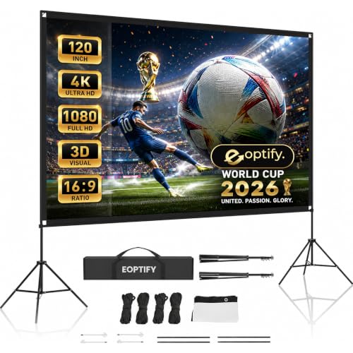 Eoptify Projector Screen with Stand 120 Inch Portable Foldable Projection Screen 4K HD Wrinkle-Free Movie Screen Indoor Outdoor Home Theater Backyard Cinema with Carry Bag