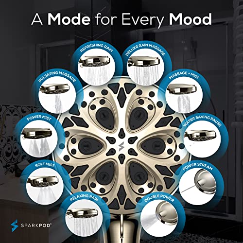 Sparkpod 10 Spray Setting Shower Head With Handheld - Luxury 5" High Flow Hand Held Shower Head With High Pressure Jets, Premium Stainless Steel 6Ft. Hose & Bracket (Brushed Nickel, With Filter) #TOP1