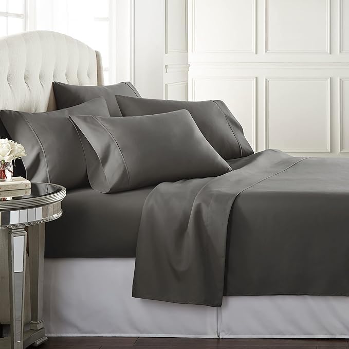 Danjor Linens Double Bed Queen Size 90″x100″ Sheets 200 TC – Including Pillowcases – Deep Pockets -Breathable, Soft, Wrinkle Free Microfiber Bed Sheets (Fitted – Grey)
