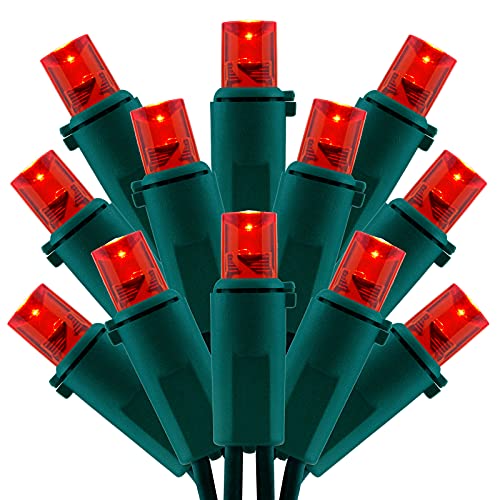 Red Wide Angle LED Christmas Lights, 66 Ft 200 LED UL Certified Commercial Grade 5mm Holiday String Light, End to End Connectable Indoor & Outdoor Green Wire Lights Set (Red)