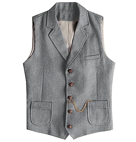 Image of Men's Tweed Suit Vest Western Herringbone Wool Casual Waistcoat for Groomsman