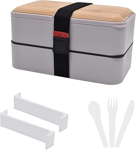 Cajas Bento de 40.6 fl oz, loncheras japonesas, 2 recipientes apilables para alimentos, para adultos, hombres y mujeres, con correa de sellado de