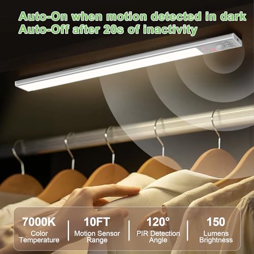 Image of 3 Color Tempers Dimmable Under Cabinet Lights Wireless[2 Pack], Rechargeable LED Motion Sensor Lighting Indoor, Magnetic Closet Lights (Silver-with Indicator-3000mAh)