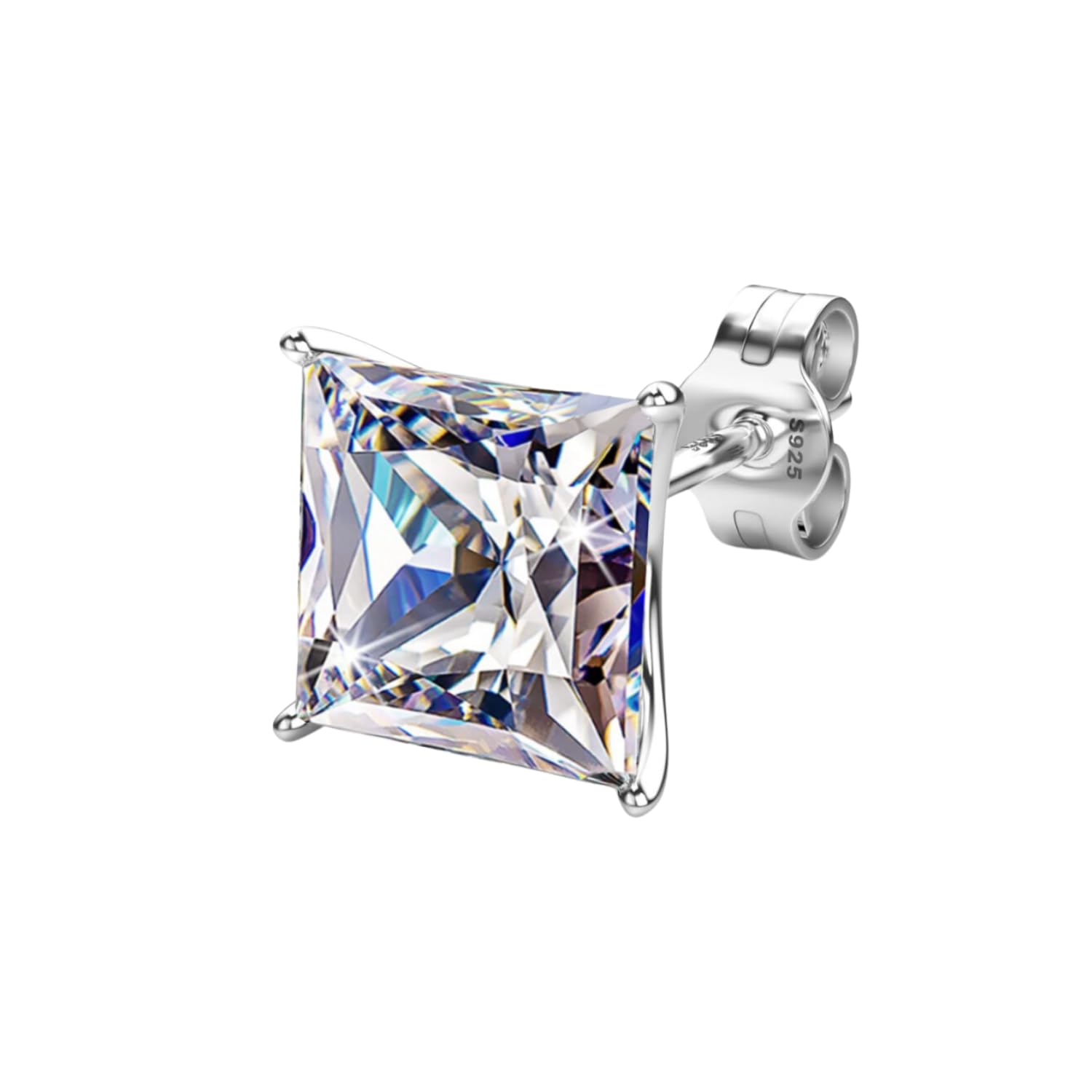 HIGHSPARK 925 Silver Mens "Sparkling Martini" Square Solitaire Stud Earring | 92.5 Sterling Silver and Diamond like Brilliance Sparkling Zirconia | Single Stud for Men | Lovely Gift - Silver 6mm (B0CTG5C18S) Amazon Price History, Amazon Price Tracker