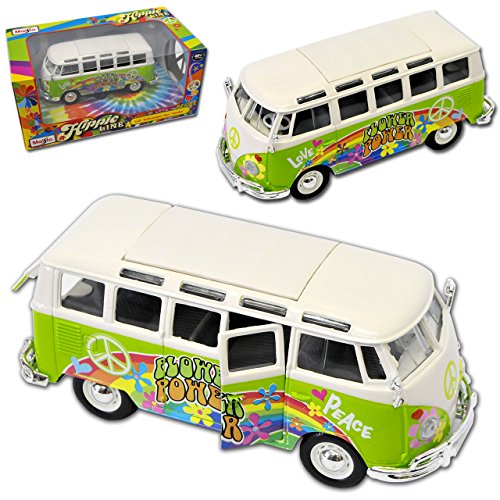 Maisto Volkwagen T1 Grün Hippie Flower Power Samba Bully Bus 1950-1967 1/25 1/24 Modell Auto mit individiuellem Wunschkennzeichen