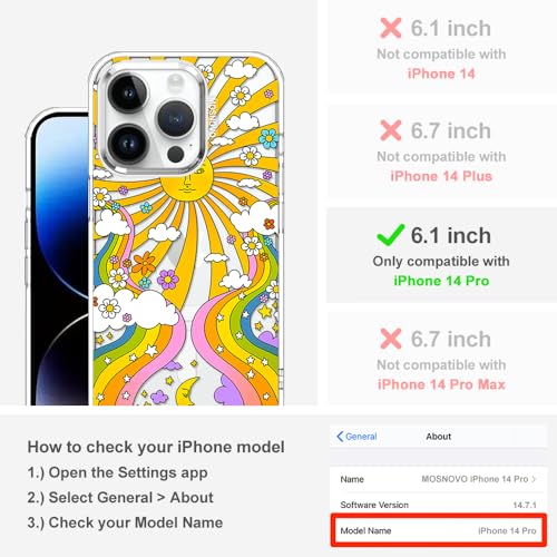 MOSNOVO Case for iPhone 14 Pro, [Compatible with Magsafe] [Buffertech 6.6ft Military-Grade Drop Protection] [Anti Peel Off Tech] Clear Phone Case Design - 70's Psychedelic Groovy Art by MOSNOVO - Image 2