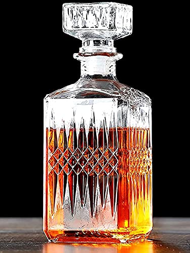 Star Work 1 Litre Whiskey Bottle Decanter for Whisky Scotch, Liquor, Vodka, Wine or Bourbon | Irish Cut | Food Grade Bpa Free | Airtight Cap with Silicon Grip (1000 ML Wine Decanter) - Glass