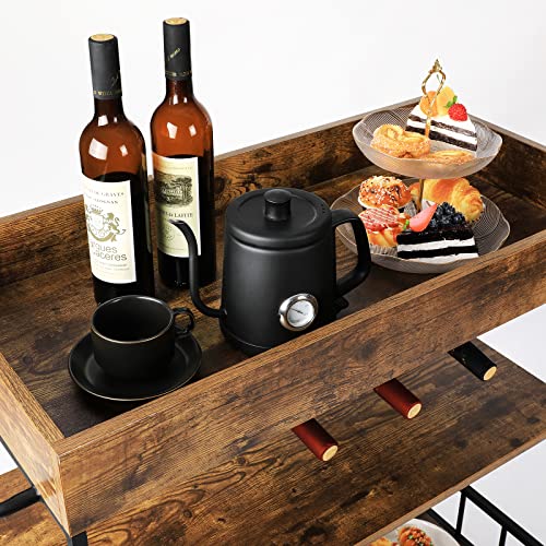 Smool Industrial Bar Carts For The Home, Mobile Bar Serving Cart With Glass Holders, Wine Cart On Wheels, Rustic Brown #TOP6