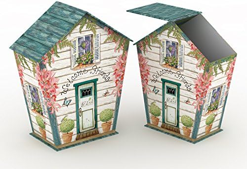 Risewell 3-Piece Nested Beautiful Country Themed House-Shaped Green & White Decorative Box Set with Magnetic Lid (Candy/Cookie/Stationary Storage)